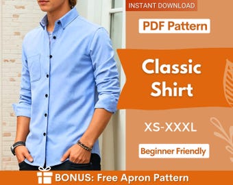 Patron de couture de chemise, Patron de chemise homme, Patron de chemise boutonnée, Patron de couture homme, Patron de chemise, Patrons de couture pour homme
