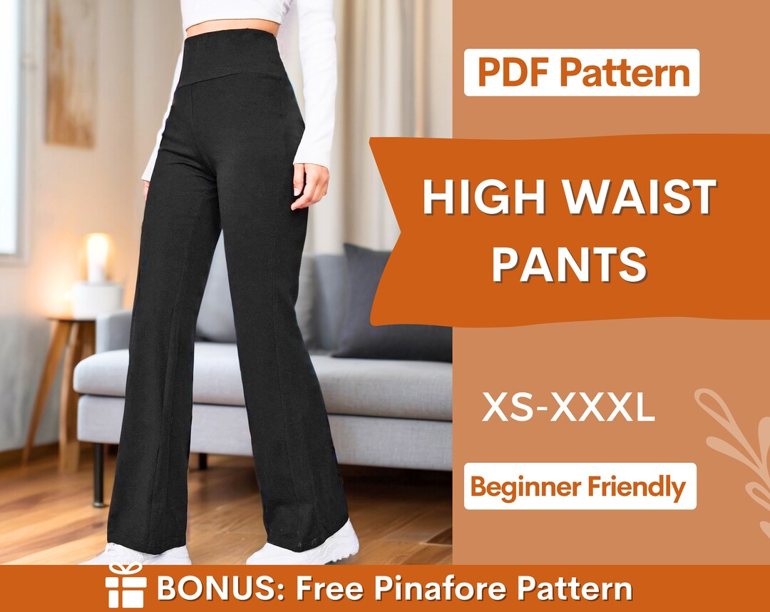 High Waist Pants Sewing Pattern Yoga Pants Pattern XS-XXXL Flare Pants  Pattern Pants Sewing Pattern Sewing Patterns for Women 