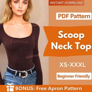 Scoop Neck Top Sewing Pattern | Long Sleeve Top Pattern | Womens top | Sewing Patterns | Women Patterns | Fitted Top Pattern