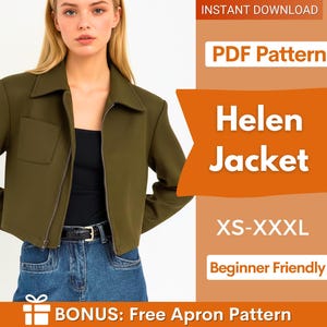 Jacket Pattern for Women, Zip Up Jacket Pattern, Women Jacket Sewing Pattern, Crop Jacket, Short Jacket, Women Sewing Pattern Zipper Jacket