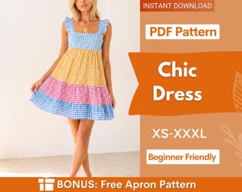 Dress Pattern | XS- XXXL | Dress PDF Sewing Pattern | Pinafore Dress Pattern | Beginner Pattern | Women Sewing Pattern | Easy dress pattern