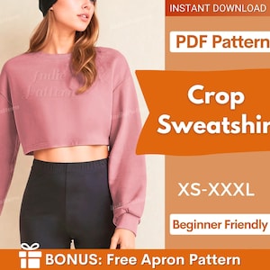 Patrón de costura de sudadera para mujer, Patrón de sudadera corta en PDF, Patrón de mujer, Patrón de costura fácil, Patrón de sudadera, Patrón de jersey