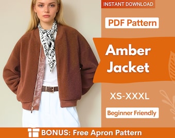 Jacket Sewing Pattern for Women, Women Sewing Pattern, Jacket with Lining, Zip Up Jacket, Beginner Sewing Pattern, Pattern Jacket Coat