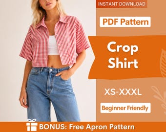 Naaipatroon shirt bijgesneden, patroon damesshirt, patroon kort shirt, naaipatroon, vrouwen naaipatroon, shirtpatroon, beginner naaien