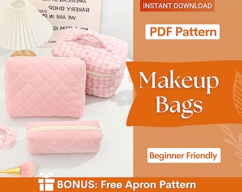 Makeup Bag Patterns Set | Boxy Pouch Pattern | Beginner Bag Pattern | Quilted Pouch Bag Pattern | Quilted Make Up Bag Pattern | Easy Bag