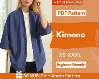 Women Kimono Sewing Pattern, Short Kimono Pattern for Women, Kimono Pattern, Sewing Pattern for Women, Women Shirt Pattern, Robe Pattern