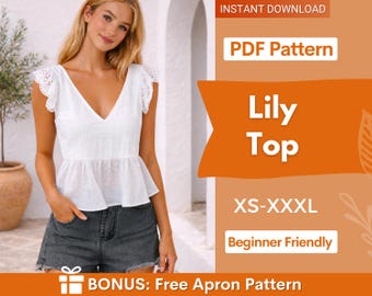 Wzór na top Lily | Wzór na top damski | Wzór na top z baskinką | Wzór na top krótki | Wzory na top damski | Wzór na bluzkę
