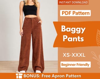 Pumphose Schnittmuster | Hose mit weitem Bein Schnittmuster | Hosen-Schnittmuster | Schnittmuster | Frauen Schnittmuster | Hoch taillierte Hose mit Schnittmuster