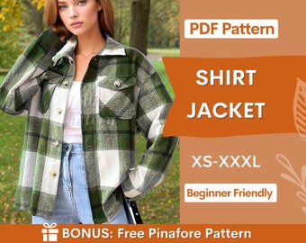 Shirt Jacket Pattern,  Women Shirt Sewing Pattern, Women's Jacket Pattern, Shacket sewing pattern, Women Sewing Pattern, Button up Shirt