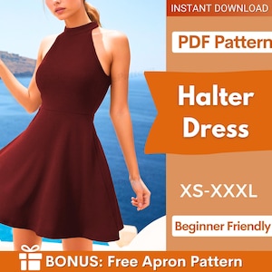 Halter Dress Sewing Pattern | Dress Pattern | Sewing Patterns | Women Patterns | Prom Dress | Summer Dress | Easy Dress Pattern PDF XS-XXXL