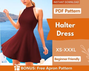 Neckholder Kleid Schnittmuster | Kleider Schnittmuster | Schnittmuster | Frauen Schnittmuster | Abendkleid | Sommerkleid | Easy Schnittmuster PDF XS-XXXL