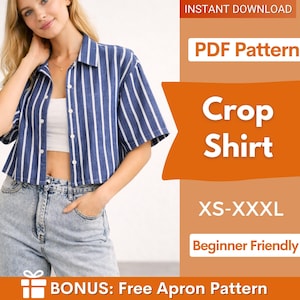 Crop Shirt Pattern, Women Shirt Pattern, Short Shirt Pattern, Sewing Pattern, Women Sewing pattern, Shirt Pattern, Beginner Sewing