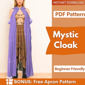 Mystic Cloak Pattern, Cloak Pattern, Cape Sewing Pattern, Renaissance Fair Pattern, Medieval Dress Cape, Cosplay Costume Cloak Pattern Cape