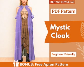 Mystic Cloak Pattern, Cloak Pattern, Cape Sewing Pattern, Renaissance Fair Pattern, Medieval Dress Cape, Cosplay Costume Cloak Pattern Cape