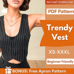 Vestpatroon, XS- XXXL, naaipatroon pdf, damesvestpatroon, vestpatroon, eenvoudig patroon, pdf-patroonvest, naaipatroon top