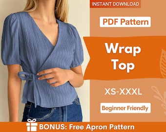Top Sewing Pattern | Wrap Top Pattern | Women Sewing Pattern | Blouse Pattern | Sewing Patterns Women Blouse | Tie Top Blouse Women Pattern