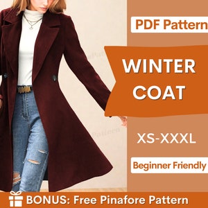 Winter Coat Sewing Pattern Women PDF |  Coat Pattern | Long Coat PDF Pattern | Jacket Sewing Pattern | Women Sewing Pattern