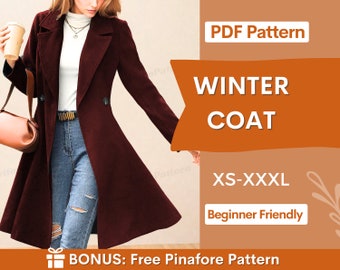 Winter Coat Sewing Pattern Women PDF |  Coat Pattern | Long Coat PDF Pattern | Jacket Sewing Pattern | Women Sewing Pattern