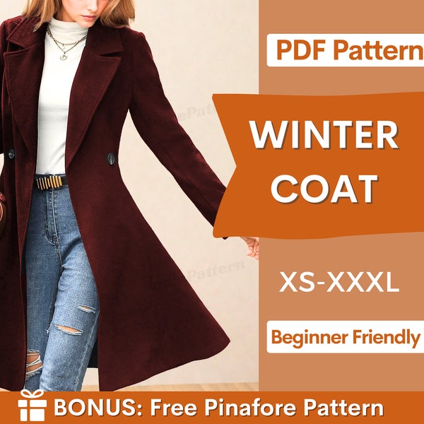 Wintermantel Schnittmuster Frauen PDF | Fellmuster | Langer Mantel PDF Pattern | Jacke Schnittmuster | Frauen Schnittmuster