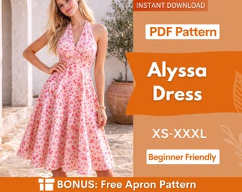 Alyssa Halter Dress Sewing Pattern | Summer Dress Sewing Pattern | Women Pattern | Dress Pattern for Women | Halter Dress | Midi Dress