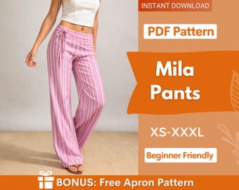 Mila Pants Sewing Pattern | XS-XXXL | Flare Pants | Pants Sewing Pattern | Wide Leg Pants | Low Waist Pants Women Sewing Pattern