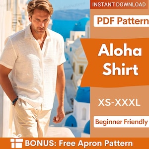 Naaipatroon Aloha-shirt, herenshirtpatroon, tropisch shirtpatroon, naaipatroon voor mannen, naaipatroon heren, zomershirt heren, zomershirt heren