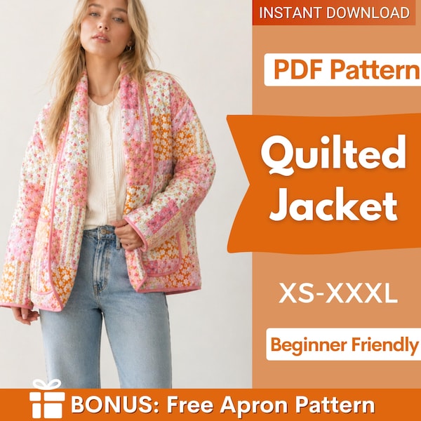 Quilted Jacket Sewing Pattern for Women | Quilted Coat Pattern | Sewing Patterns | Jacket Pattern | Women Sewing Pattern Jacket Coat