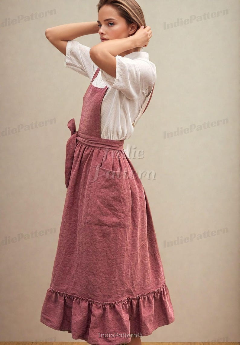 Patrón de vestido de peto - Patrón de delantal en PDF para mujer - Delantal elegante vintage para mujer - Patrón de costura - Patrón de peto - Patrón de vestido de estilo campestre imagen 2