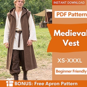 Medieval Vest Sewing Pattern for Men | Tunic Pattern | Warrior Robe Pattern | Costume Sewing Pattern | Fantasy Pattern | Beginner Pattern