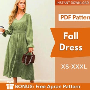 Dress Sewing Pattern | Long Sleeve Dress Pattern | Dress Pattern | Maxi Dress Pattern | Women Sewing Pattern with illustrated instructions