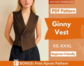 Vest Sewing Pattern, Waistcoat Pattern, Women Sewing Patterns, Women Vest, Top Sewing Pattern for Women, Women Vest Waistcoat Pattern
