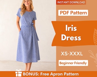 Schnittmuster für ein Iris-Kleid | Kleid mit Taschen | Leinenkleid-Schnittmuster | Damenschnittmuster | Sommerkleid | Damenkleid