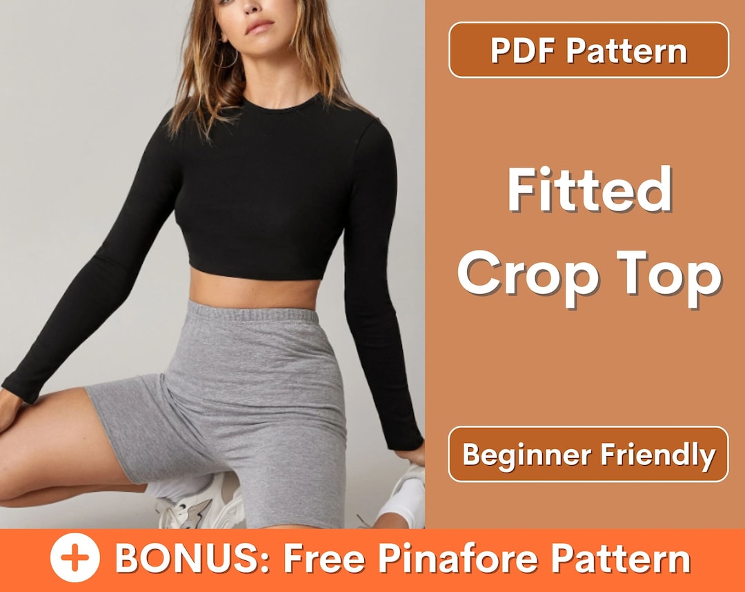 Fitted Crop Top Pattern Long Sleeve Sewing Pattern Top - Etsy