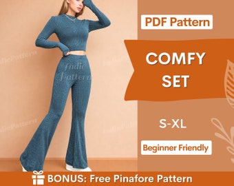 Flare Leg Pants & Crop Top Patterns | Yoga Set Sewing Patterns | Women Patterns | Pants Pattern | Crop Top Pattern | Flare Pants Pattern |