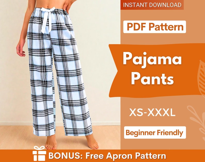 Patrón de costura para pantalones de pijama, Patrón de pijama para mujer, Pantalones de pijama para mujer, Patrón de pijama, Patrones de costura, Patrones de costura para pijamas de mujer imagen 1