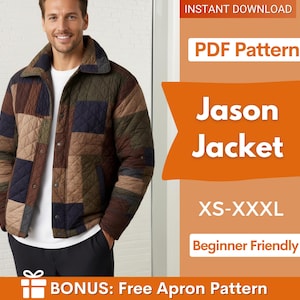 Mönster för herrjacka, mönster för quiltad jacka, sömnadsmönster för män, herrjacka med knappar, mönster för rock, mönster för herrjacka med rock