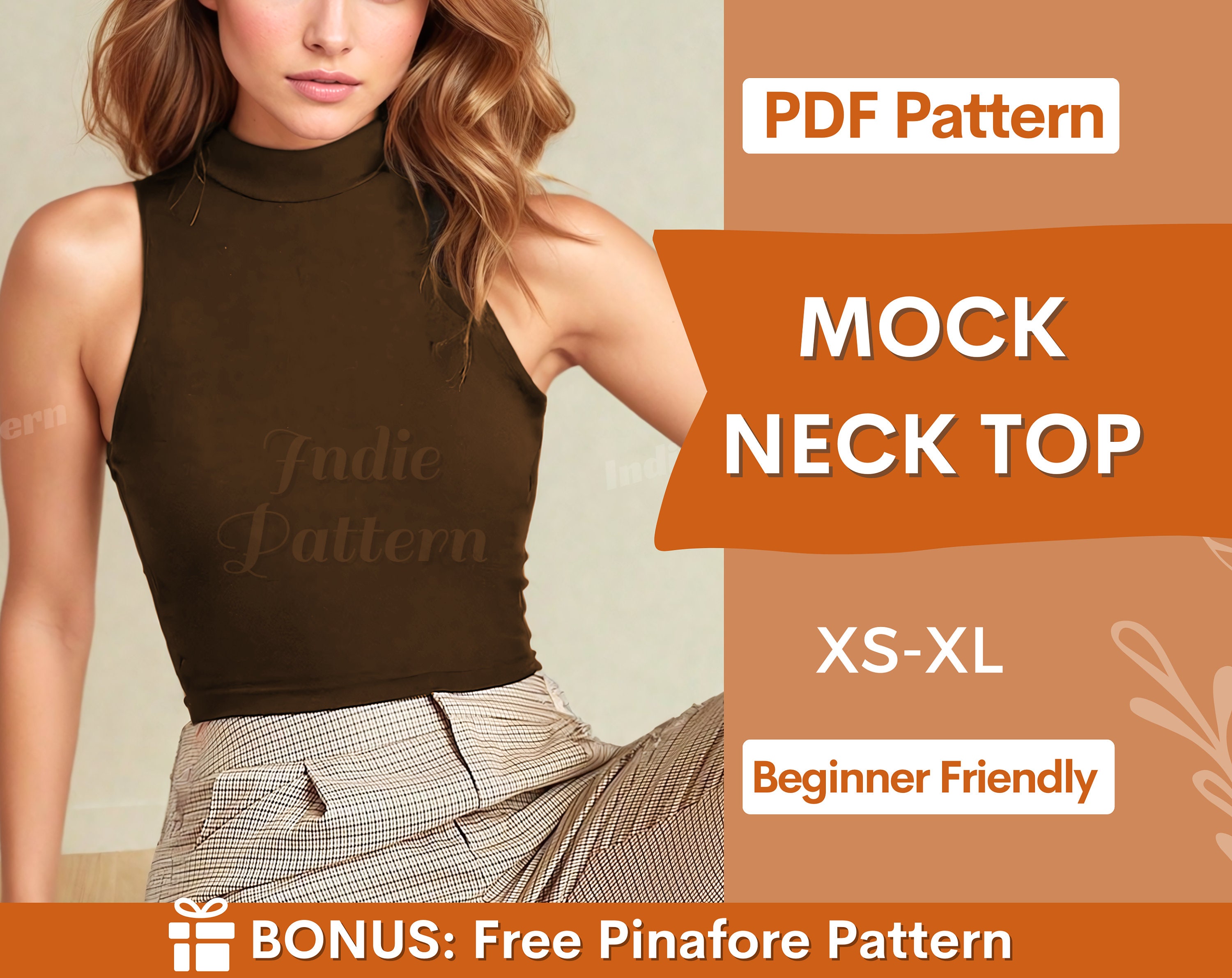 Mock Neck Top Sewing Pattern, Crop Top Pattern PDF, Tank Top