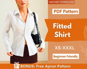 Fitted Shirt Pattern for Women, Shirt Sewing Pattern, Button Up Shirt Pattern, Sewing Patterns, Sewing patterns for Women, Blouse Pattern