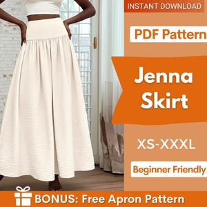 Patrón de costura de falda / Patrón de falda larga / Patrón de falda de cintura alta / Patrones de costura, Patrón de costura para mujer, Falda larga, Falda con cremallera