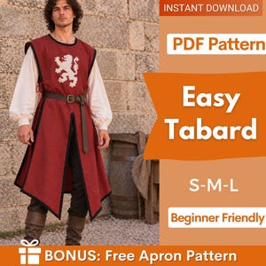 Patrón de costura fácil para tabardo de hombre / Patrón de túnica / Túnica de guerrero / Patrón de costura para disfraz / Patrón de fantasía / Patrón de chaleco medieval para hombre