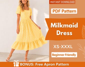 Naaipatroon zomerjurk | XS-XXXL | Jurkpatroon | Patroon Cottagecore-jurk | Patroon galajurk | Naaipatroon dames | Maxi-jurk