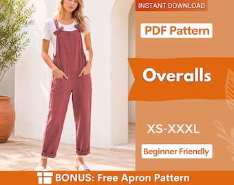 Overall Jumpsuit Pattern, Meadow Overalls, Overalls pattern, Pattern Women Jumpsuit, Dungaree Pant Loose Trouser , Overalls Sewing Pattern
