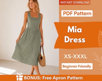 Schnittmuster für ein Sommerkleid | Schnittmuster für ein Kleid mit eckigem Ausschnitt | Kleiderschnittmuster | Nähvorlagen | Damenschnittmuster | Sommerkleid, Damenkleid