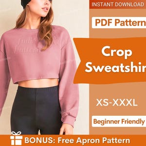 女性用スウェットシャツの型紙、クロップドスウェットシャツの型紙PDF、女性用型紙、簡単な縫製型紙、スウェットシャツの型紙、プルオーバーの型紙