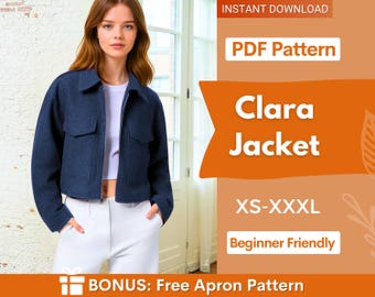 Modello di giacca da cucire, modello di giacca con cerniera, modello di giacca da donna, giacca corta, giacca corta, modello di giacca con cerniera da donna