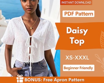 Front Tie Top Pattern | Summer Top Pattern | Blouse Pattern | Sewing Pattern Women | Top Pattern | Easy Top Beginner Pattern Front Tie Top