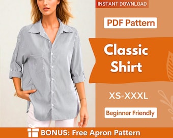 Shirt Pattern Women, Shirt Pattern, Button Up Shirt Pattern, Sewing Patterns, Sewing patterns for Women, Blouse Pattern, Top Pattern PDF