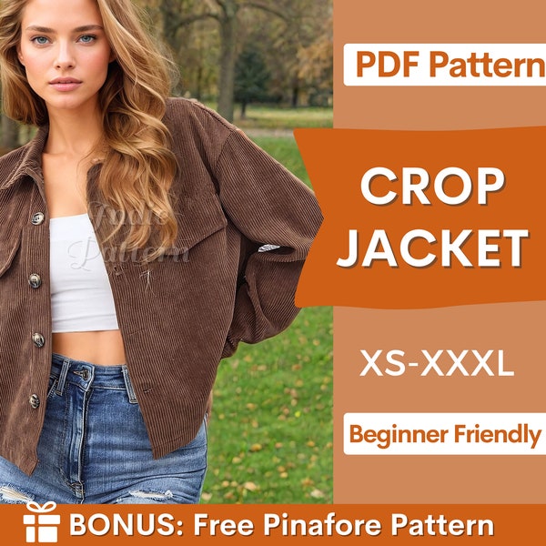 Crop Jacket Patroon voor Dames, XS-XXXL, Dames Jas Naaipatroon, Dames Shirt Jas, Shacket naaipatroon, Dames Jas Patroon PDF