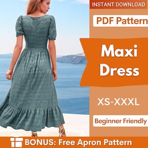 Maxi Dress Pattern | Sewing Patterns | Milkmaid Dress Pattern | Cottagecore dress pattern | Prom Dress Pattern | Women Sewing Pattern