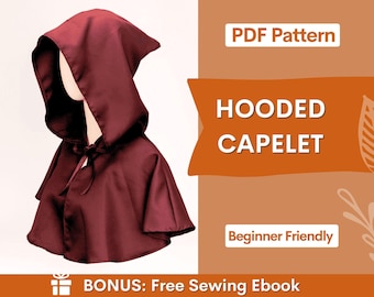 Hooded Capelet Pattern, Cape with Hoodie Sewing Pattern, Cape Pattern, Capelet Pattern, Medieval Dress Pattern, Cosplay Cloak Sewing Pattern